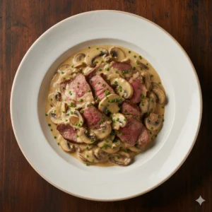 Émincé de bœuf à la crème et champignons