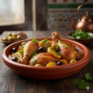 Plat poulet avec olives